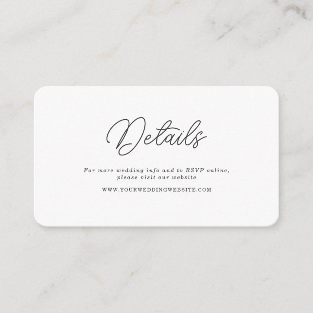 Minimalist Script Wedding QR Code Details Card (Front)