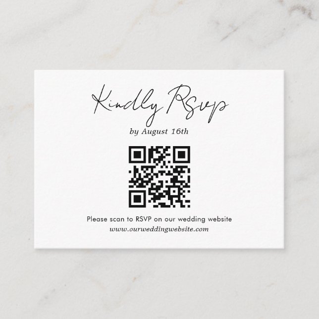 Minimalist Script Wedding QR Code Rsvp Enclosure Card (Front)