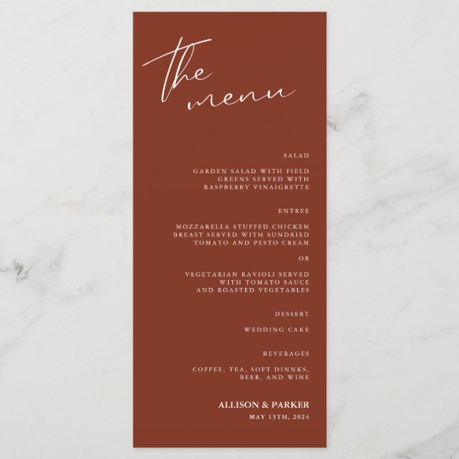 Minimalist Script Wedding Reception Menu (Front)