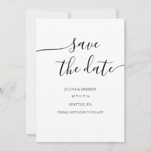Minimalist script wedding save the date card