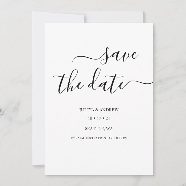 Minimalist script wedding save the date card (Front)
