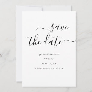 Minimalist script wedding save the date card