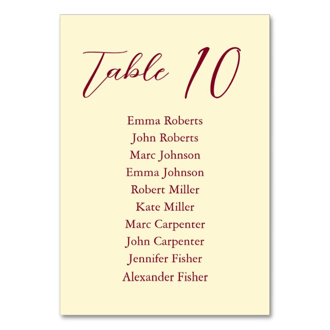 Minimalist Script Wedding Seating Plan Table Number (Front)