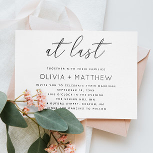 Minimalist Script Wedding with QR Code   At Last Invitation
