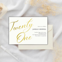 Minimalist Script white and Gold 21st Birthday