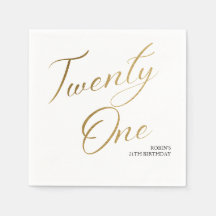 Minimalist Script white and Gold 21st Birthday