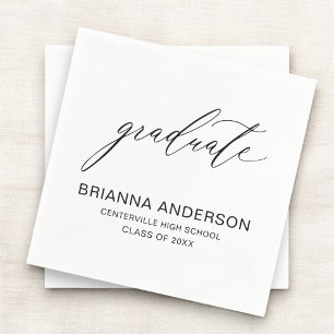 Minimalist Script White Black Graduation Napkin