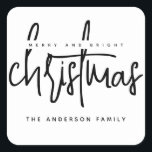 Minimalist script white Christmas Square Sticker<br><div class="desc">Minimalist script white Merry and bright Christmas</div>