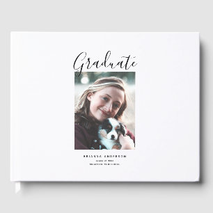 Minimalist Script White Photo Graduation Guest Book