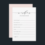 Minimalist Script Wishes for the Bride and Groom Advice Card<br><div class="desc">Minimalist Dainty Script Wishes for the Bride and Groom Card. Modern and elegant wedding well wishes card featuring whimsical script,  classic typography and blush pink back colour. This wedding well wishes card is perfect for any wedding theme. Customize the back by adding a photo or other image.</div>