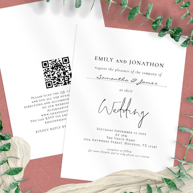Minimalist Script With Guest Names QR Code Wedding Invitation (Creator Uploaded)