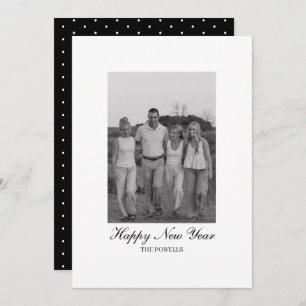 Minimalist Script with Polka Dots Happy New Year  Holiday Card