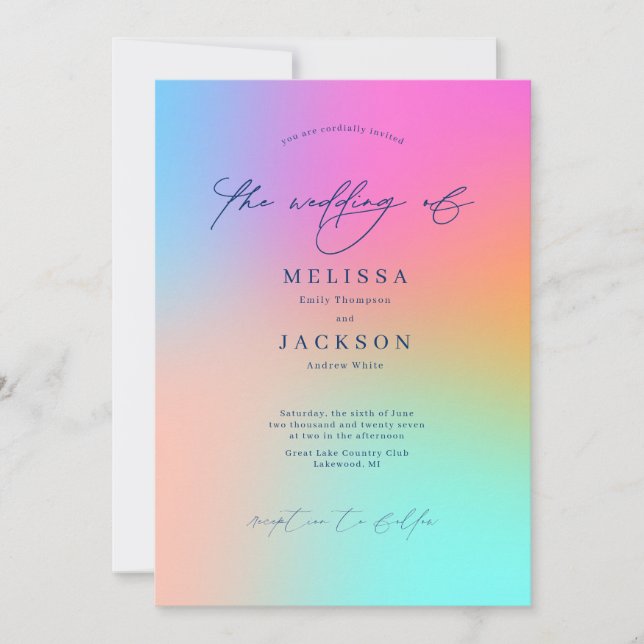 Minimalist scripted Ombre Wedding Invitation (Front)