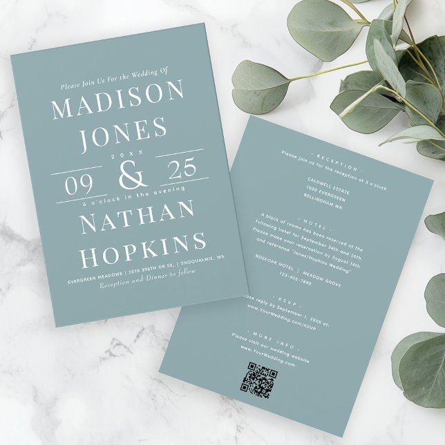 Minimalist Sea Glass All In One Wedding QR Code Invitation (Creator Uploaded)