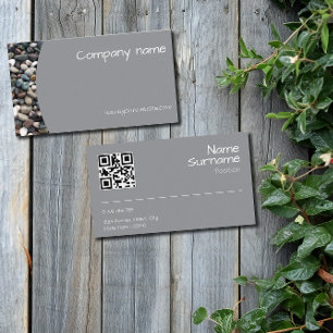 Minimalist Sea pebble photo QR grey Business Card