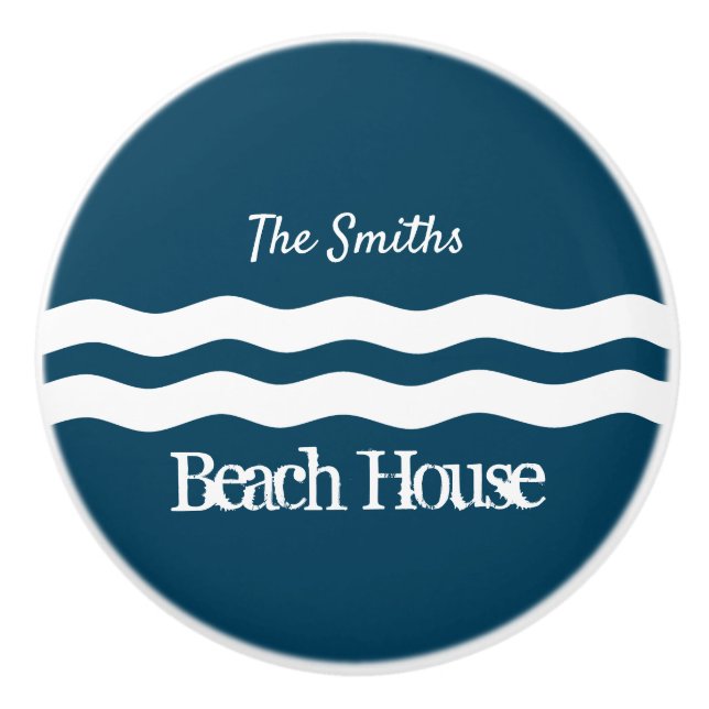 Minimalist Sea Waves Nautical Coastal Ceramic Knob (Front)
