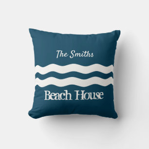 Minimalist Sea Waves Nautical Coastal Throw Pillow