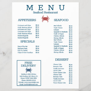 Minimalist Seafood Crab Grill Restaurant Menu C