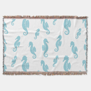 Minimalist Seahorse Ocean Seamless Pattern (1) Throw Blanket