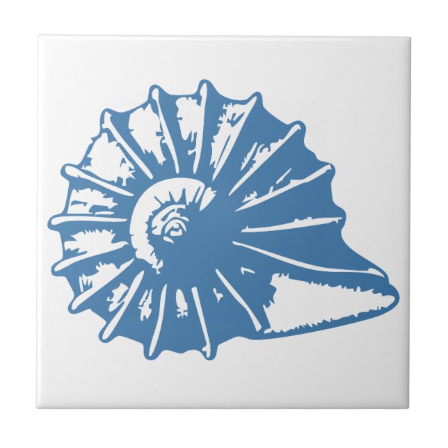Minimalist Seashell Line Art Blue Outline Coastal Tile (Front)