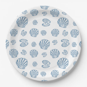 Minimalist Seashell Pearl Nautical Pattern Paper Plate