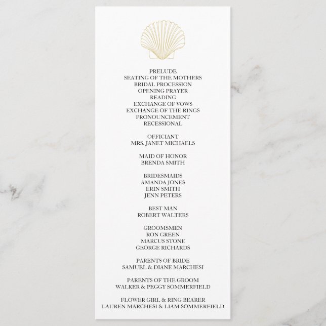 Minimalist Seashell Wedding Program (Front)