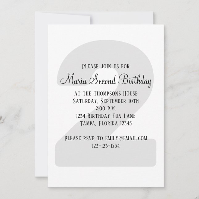 Minimalist Second Birthday Gender Neutral Template (Front)