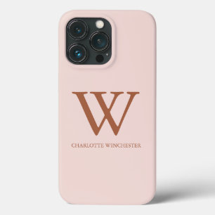 Minimalist serif monogram name plain blush pink iPhone 13 pro case