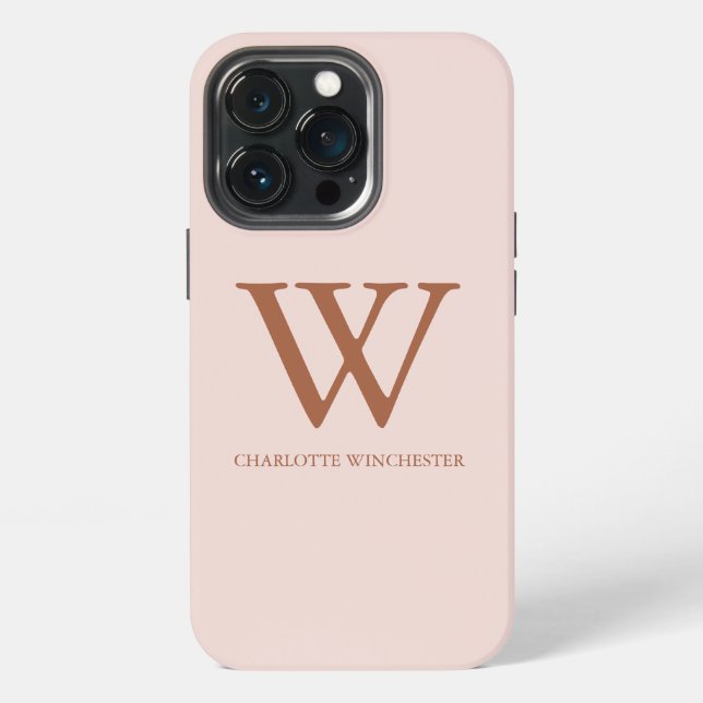 Minimalist serif monogram name plain blush pink  iPhone case (Back)