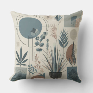 Minimalist Shapes in Shade of Blue and Earthtones Throw Pillow