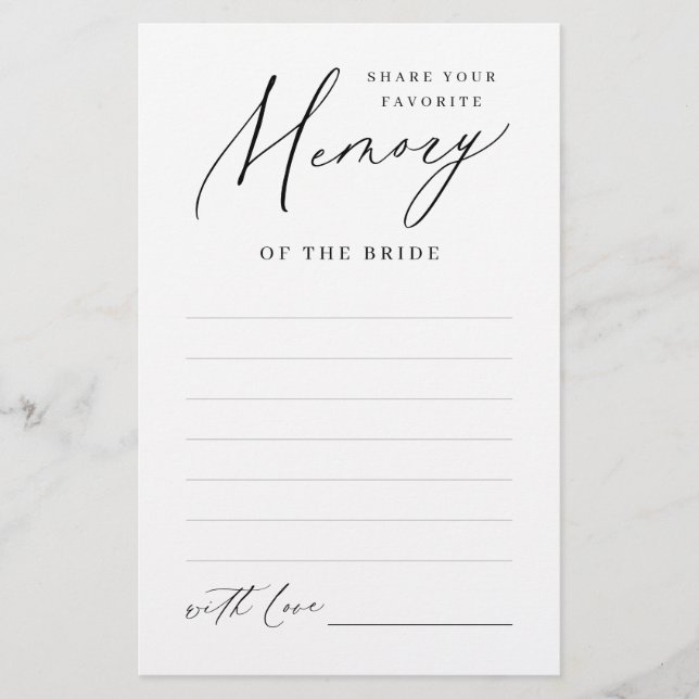 Minimalist share a memory bridal shower game (Front)