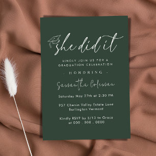 Minimalist She Did it   Modern Graduation Party Invitation