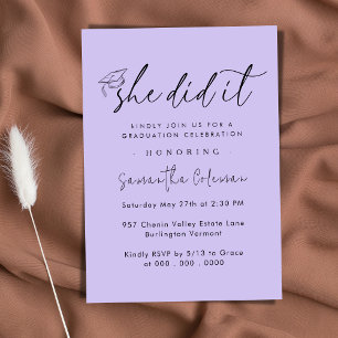 Minimalist She Did it   Modern Graduation Party Invitation