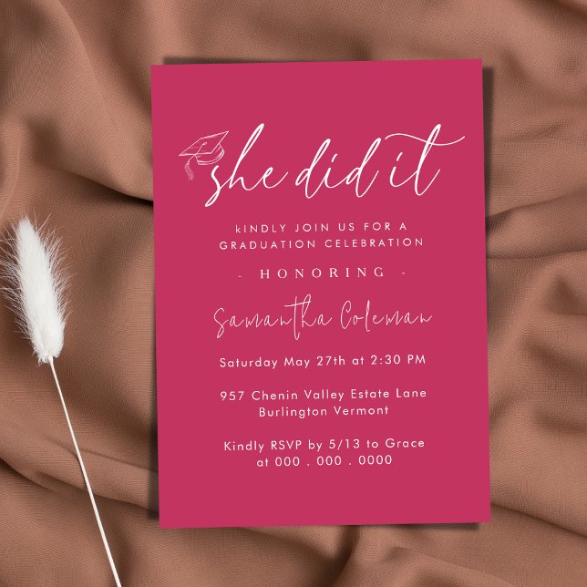 Minimalist She Did it | Modern Graduation Party Invitation (Creator Uploaded)