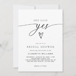 Minimalist She Said Yes Heart Script Bridal Shower Invitation