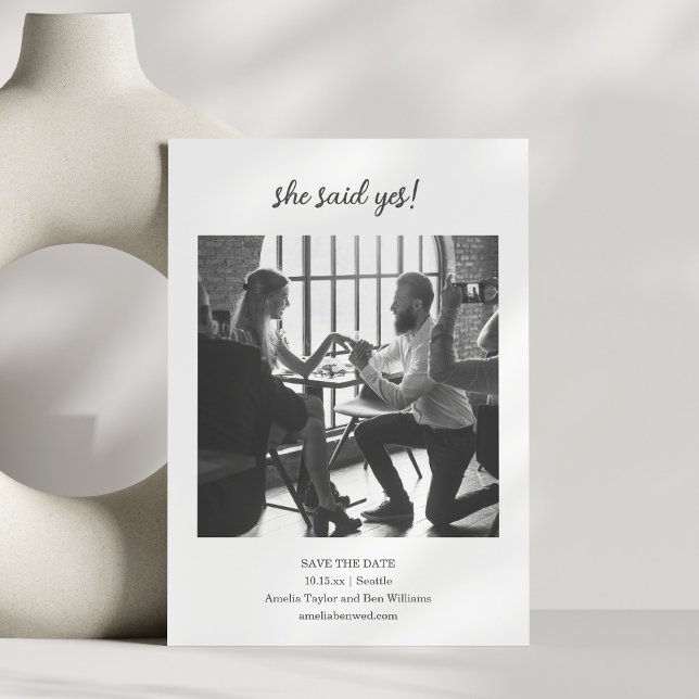 Minimalist She Said Yes Photo Fun Wedding Couple Save The Date (Creator Uploaded)