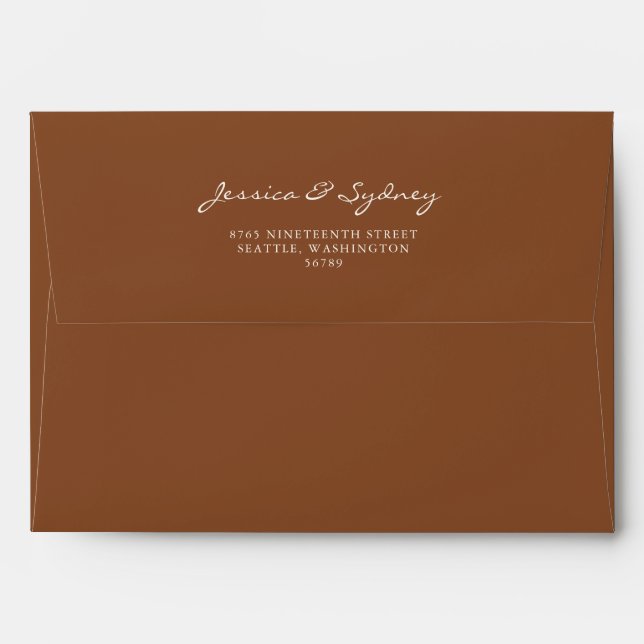 Minimalist Sienna Brown Script Return Address Envelope (Back (Top Flap))