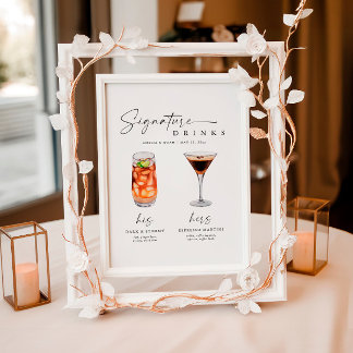Minimalist Signature Drinks Wedding Sign Bar Sign 