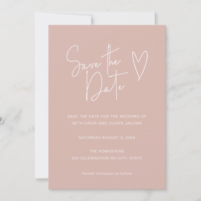 Minimalist Signature Font Dusty Pink Save the Date (Front)
