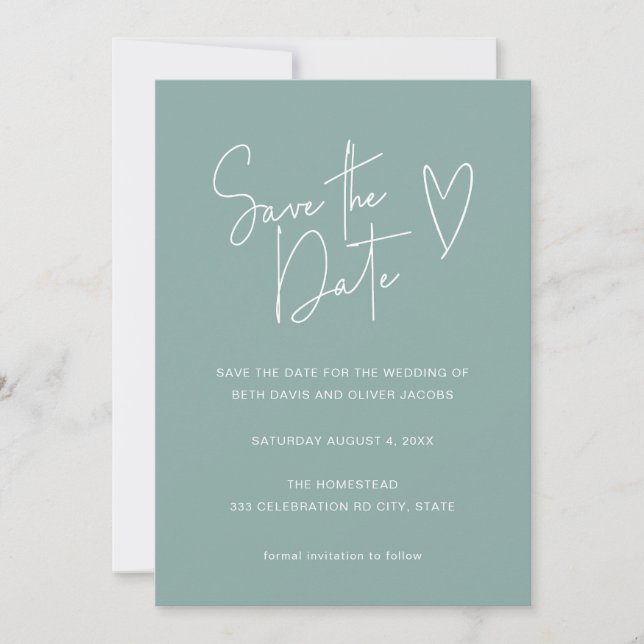 Minimalist Signature Font Sage Green Save the Date (Front)