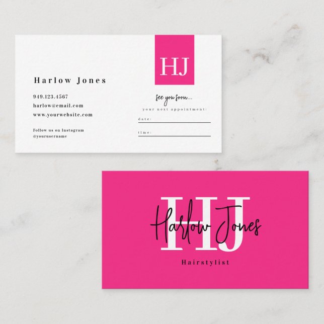 Minimalist Signature Hot Pink Appointment & Business Card (Front/Back)