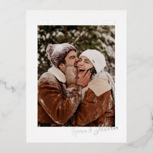 Minimalist Signature Photo Save Our Date Foil Invitation Postcard