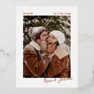 Minimalist Signature Photo Save Our Date Foil Invitation Postcard