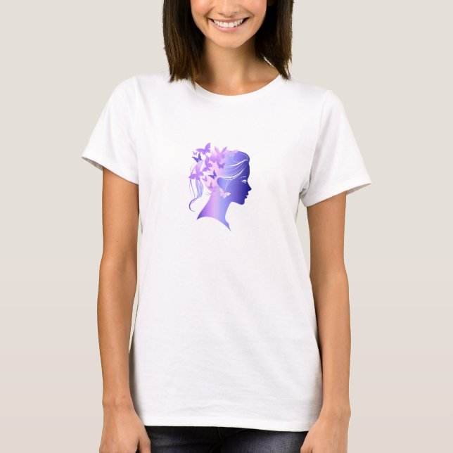 Minimalist Silhouette Of Women Hair T-Shirt (Front)