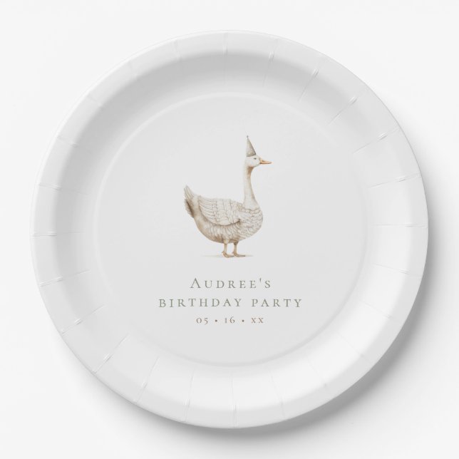 Minimalist Silly Goose Birthday Party Paper Plate (Front)