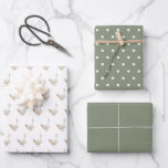 Minimalist Silly Goose Kid's Birthday  Wrapping Paper Sheet<br><div class="desc">Minimalist Silly Goose Kid's Birthday wrapping paper sheets: 
Sheet 1 - a pattern of a watercolor goose wearing a party hat
Sheet 2 - a pattern of white polka dots on a sage green background
Sheet 3 - solid sage green</div>