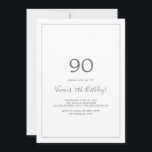 Minimalist Silver 90th Birthday Party Invitation<br><div class="desc">This minimalist silver 90th birthday party invitation is perfect for a simple birthday party. The modern romantic design features classic silver grey and white typography paired with a rustic yet elegant calligraphy with vintage hand lettered style. Customizable in any colour. Keep the design simple and elegant, as is, or personalize...</div>