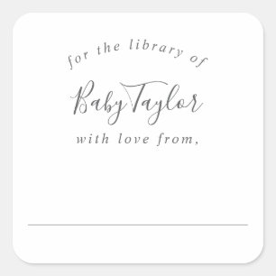 Minimalist Silver Baby Shower Bookplate Square Sticker