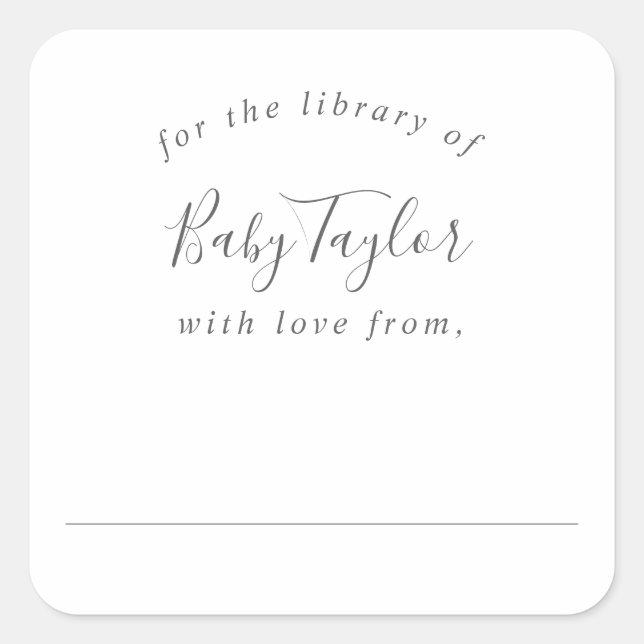 Minimalist Silver Baby Shower Bookplate Square Sticker (Front)