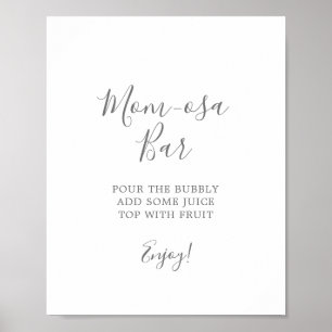 Minimalist Silver Baby Shower Mom-osa Bar Sign